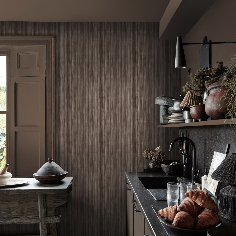 140097 Linear Luxe Deep Greige Wallpaper  by Abigail Ahern