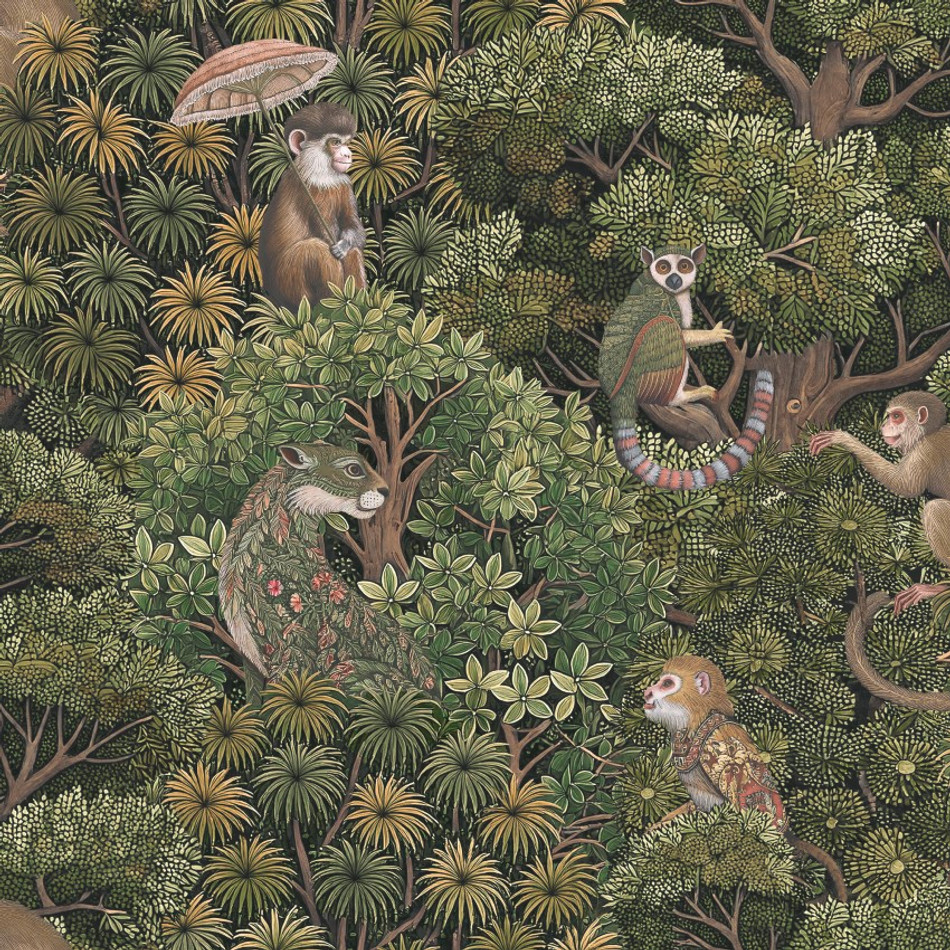 142310 Treetop Troop Green Wallpaper by Graham & Brown