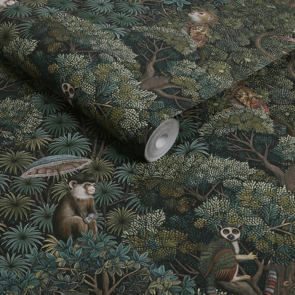 142311 Treetop Troop Emerald Wallpaper by Graham & Brown
