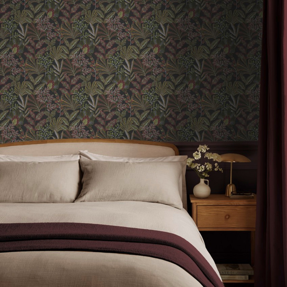 142318 Vendura Weave Black & Damson Wallpaper by Graham & Brown