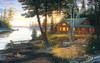 SUNSOUT INC - Last Embers - 550 pc Jigsaw Puzzle by Artist: Terry Doughty - Finished Size 15" x 24" - MPN# 71012 - Lakeside Cabin