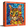 SUNSOUT INC - Stained Glass Ginger Cat - 500 pc Jigsaw Puzzle by Artist: Peggy Collins - Finished Size 15" x 24" - MPN# 71368