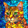 SUNSOUT INC - Stained Glass Ginger Cat - 500 pc Jigsaw Puzzle by Artist: Peggy Collins - Finished Size 15" x 24" - MPN# 71368
