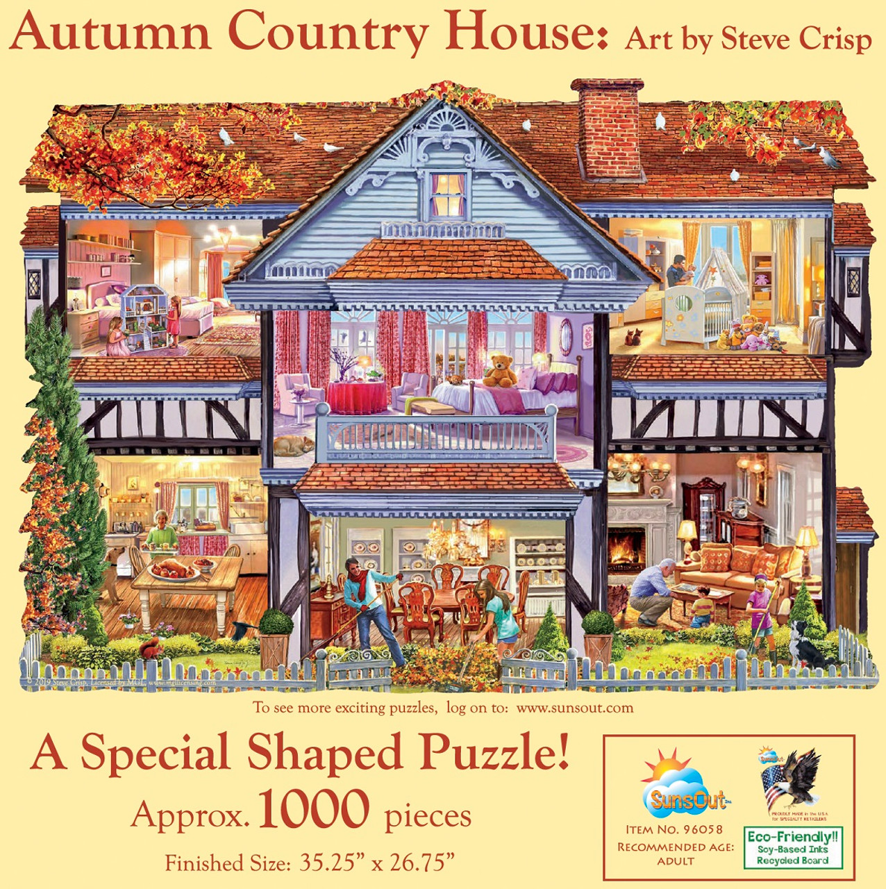 SUNSOUT INC - Autumn Country House - 1000 pc Special Shape Jigsaw Puzzle by  Artist: Steve Crisp - Finished Size 35.25