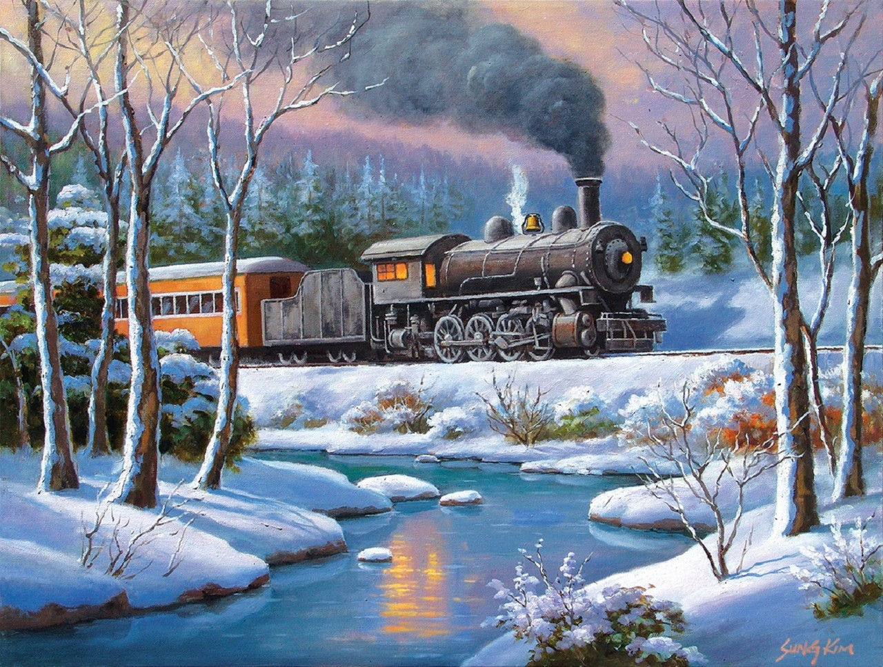 SUNSOUT INC - Winter Forest Express - 500 pc Jigsaw Puzzle by Artist: Sung  Kim - Finished Size 18