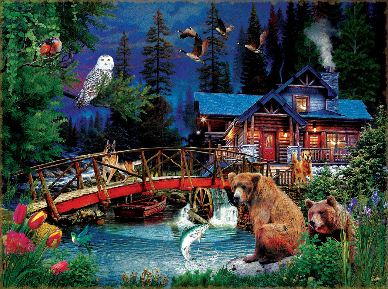 SUNSOUT INC - Night at the Cabin - 300 pc Jigsaw Puzzle by Artist