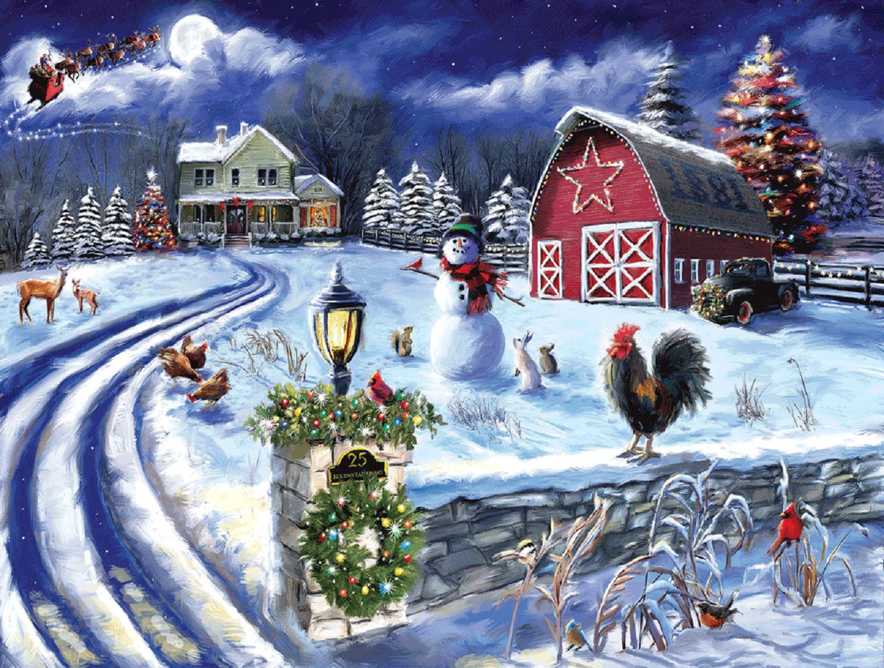 SUNSOUT INC - Holiday Farm Road - 500 pc Jigsaw Puzzle by Artist