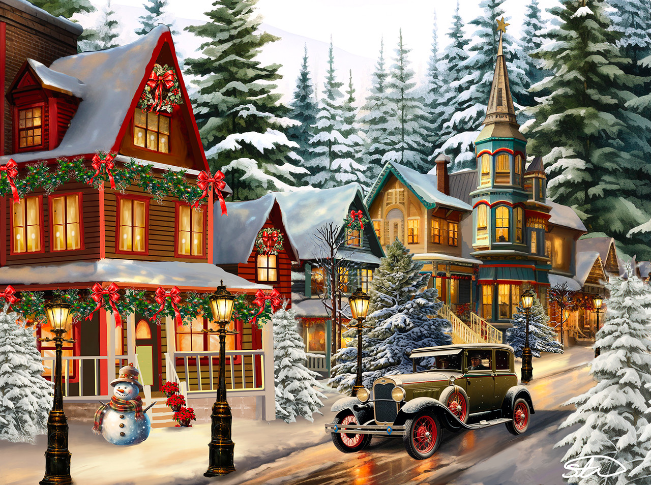 SUNSOUT INC - Christmas About Town - 1000 pc Jigsaw Puzzle by Artist:  Stewart - Finished Size 20