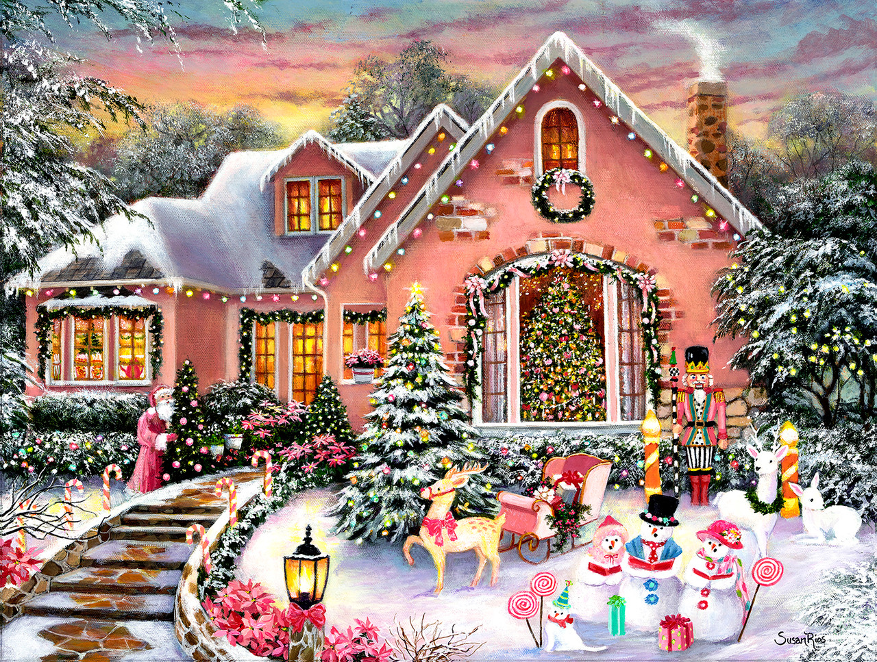 SUNSOUT INC - A Happy Christmas - 1000 pc Jigsaw Puzzle by Artist: Susan  Rios - Finished Size 20