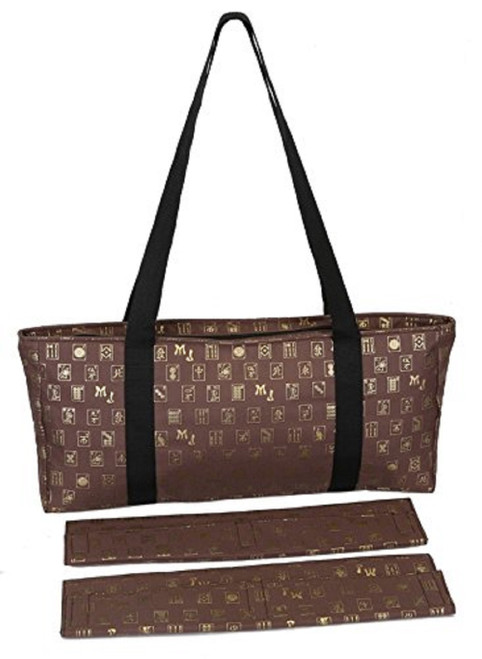 Mah Jongg Full Set Brown Designer Logo Soft Case with 166 White Tiles and Four Color Pusher Racks