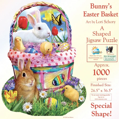 SUNSOUT INC - Bunny's Easter Basket - 1000 pc Special Shape Jigsaw Puzzle by Artist: Lori Schory - Finished Size 26.5" x 36.5" Easter - MPN# 97124