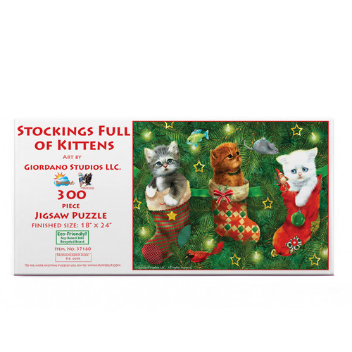 SUNSOUT INC - Stockings Full of Kittens - 300 pc Jigsaw Puzzle by Artist: Giordano Studios - Finished Size 18" x 24" Christmas - MPN# 37160
