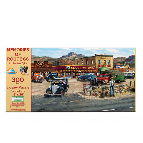 SUNSOUT INC - Memories of Route 66 - 300 pc Jigsaw Puzzle by Artist: Ken Zylla - Finished Size 16" x 26" - MPN# 39931