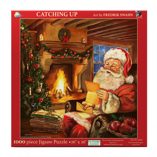 SunsOut Catching Up Christmas - Santa Claus 1000 pc Jigsaw Puzzle by Artist: Fredik Swann - Finished Size 26" x 26" - MPN# 60682