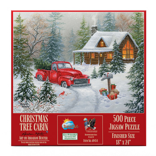 SunsOut Christmas Tree Cabin 500 Piece Jigsaw Puzzle for Adults - Finished Size: 18" x 24" by Artist: Abraham Hunter
