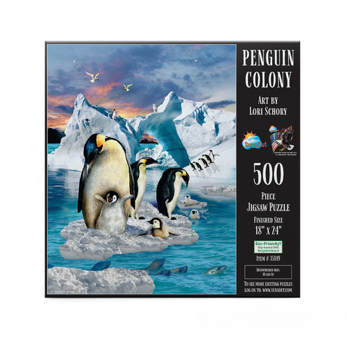 SUNSOUT INC - Penguin Colony - 500 pc Jigsaw Puzzle by Artist: Lori Schory - Finished Size 18" x 24" - MPN# 35149