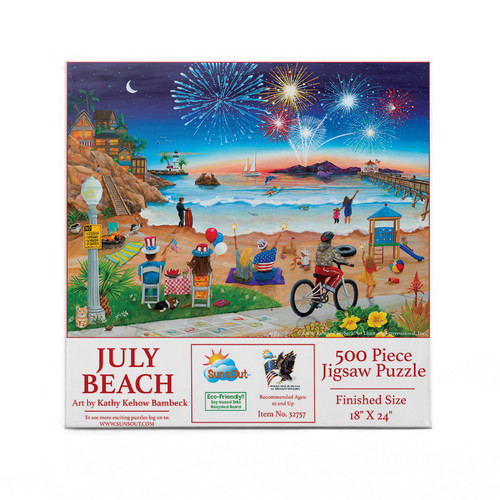 SUNSOUT INC - July Beach - 500 pc Jigsaw Puzzle by Artist: Kathy Kehoe Bambeck - Finished Size 18" x 24" Fourth of July - MPN# 32757