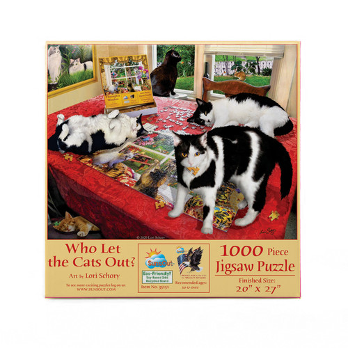 SUNSOUT INC - Who let the Cats Out - 1000 pc Jigsaw Puzzle by Artist: Lori Schory - Finished Size 20" x 27" - MPN# 35151