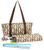 Mah Jongg Full Set Beige with Brown MJ Designer Logo Soft Case with 166 White Tiles and Four Color Pusher Racks