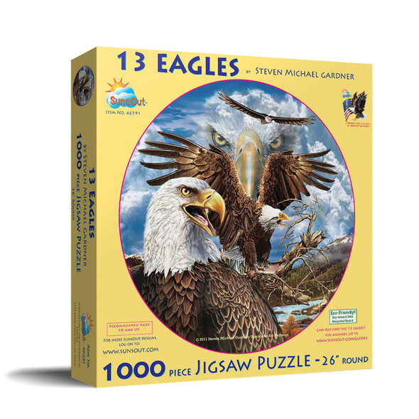 SUNSOUT INC - 13 Eagles - 1000 pc Round Jigsaw Puzzle by Artist: Steven Michael Gardner - Finished Size 26" rd - MPN# 46591