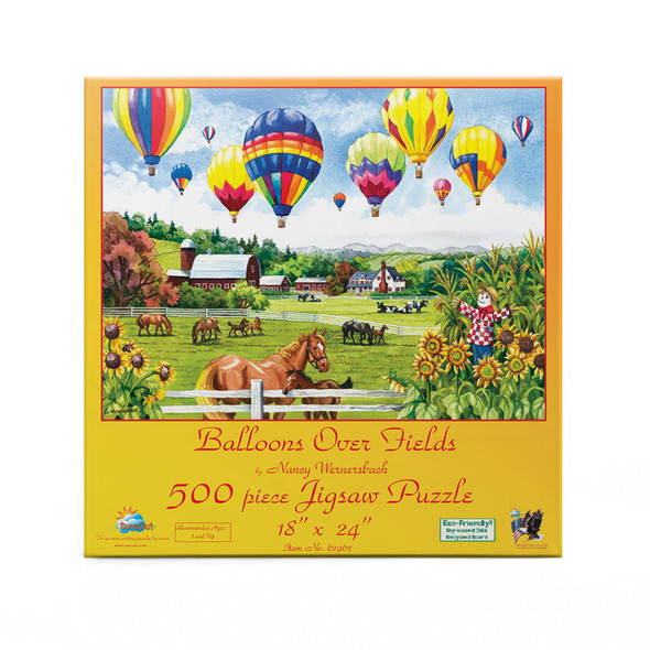SUNSOUT INC - Balloons Over Fields - 500 pc Jigsaw Puzzle by Artist: Nancy Wernersbach - Finished Size 18" x 24" - MPN# 62967