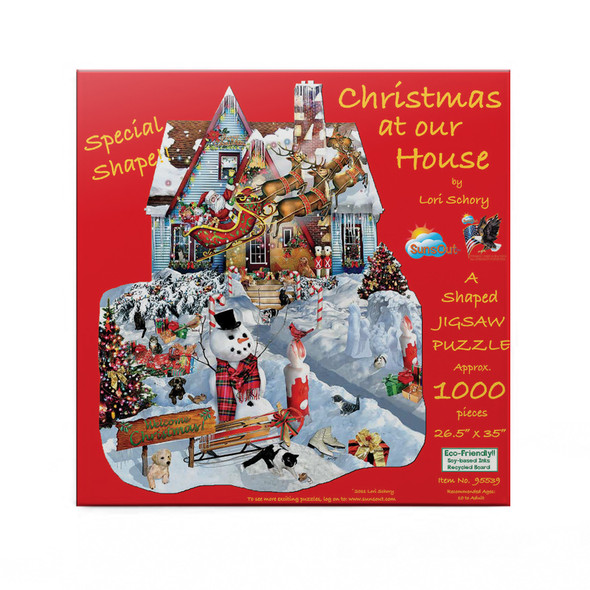 SUNSOUT INC - Christmas at Our House - 1000 pc Special Shape Jigsaw Puzzle by Artist: Lori Schory - Finished Size 26.5" x 35" Christmas - MPN# 95539