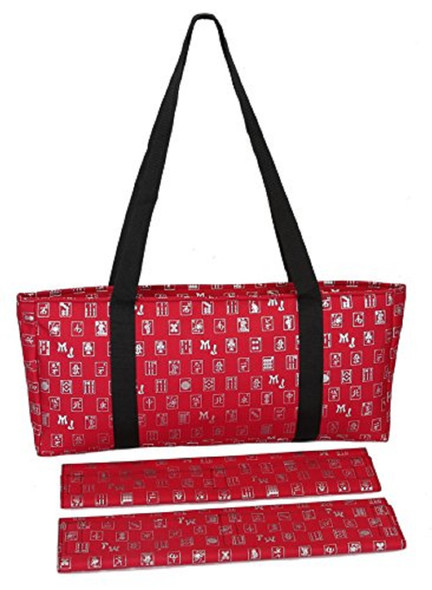 Mah Jongg Full Set Red Designer Logo Soft Case with 166 White Tiles and Four Color Pusher Racks