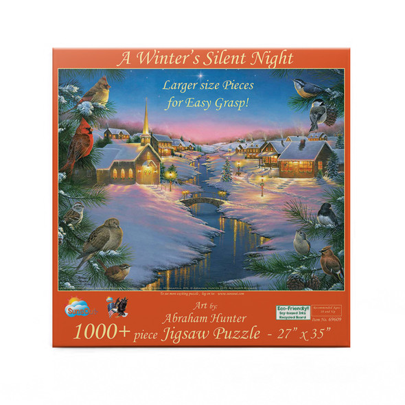 SUNSOUT INC - A Winter's Silent NIght - 1000 pc Large Pieces Jigsaw Puzzle by Artist: Abraham Hunter - Finished Size 27" x 35" - MPN# 69609