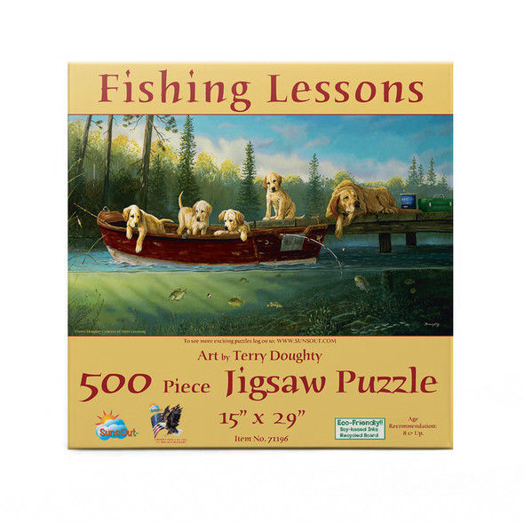 SUNSOUT INC - Fishing Lessons - 500 pc Jigsaw Puzzle by Artist: Terry Doughty - Finished Size 15" x 29" - MPN# 71196