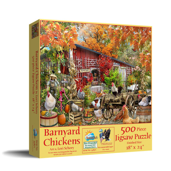SUNSOUT INC - Barnyard Chickens - 500 pc Jigsaw Puzzle by Artist: Lori Schory - Finished Size 18" x 24" - MPN# 34871