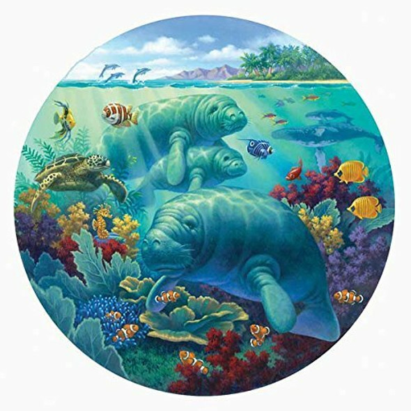 SUNSOUT INC - Manatee Beach - 500 pc Round Jigsaw Puzzle by Artist: Corbert Gauthier - Finished Size 19.5" rd - MPN# 55968
