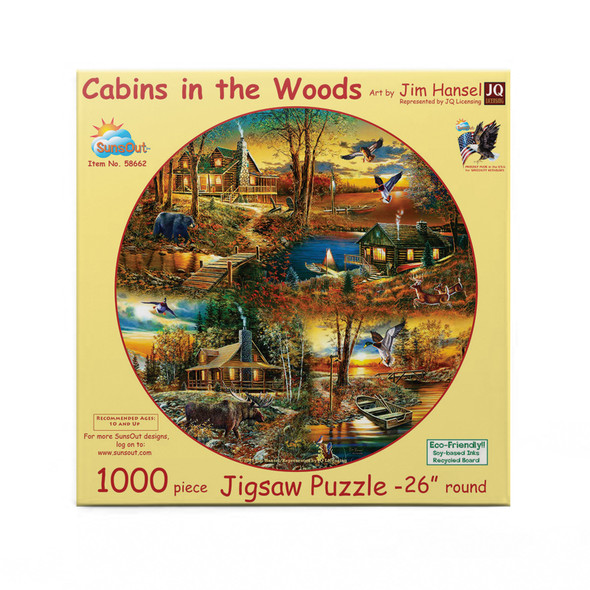 SUNSOUT INC - Cabins in the Woods - 1000 pc Round Jigsaw Puzzle by Artist: Jim Hansel - Finished Size 26" rd - MPN# 58662