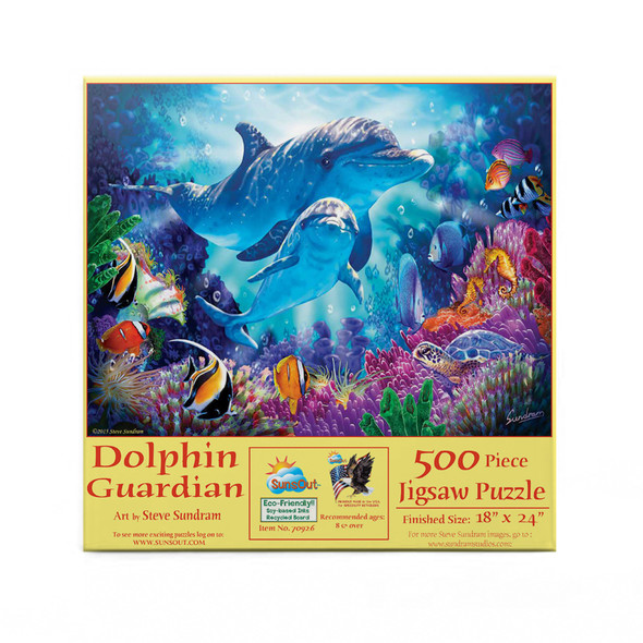 SUNSOUT INC - Dolphin Guardian - 500 pc Jigsaw Puzzle by Artist: Steve Sundram - Finished Size 18" x 24" - MPN# 70926