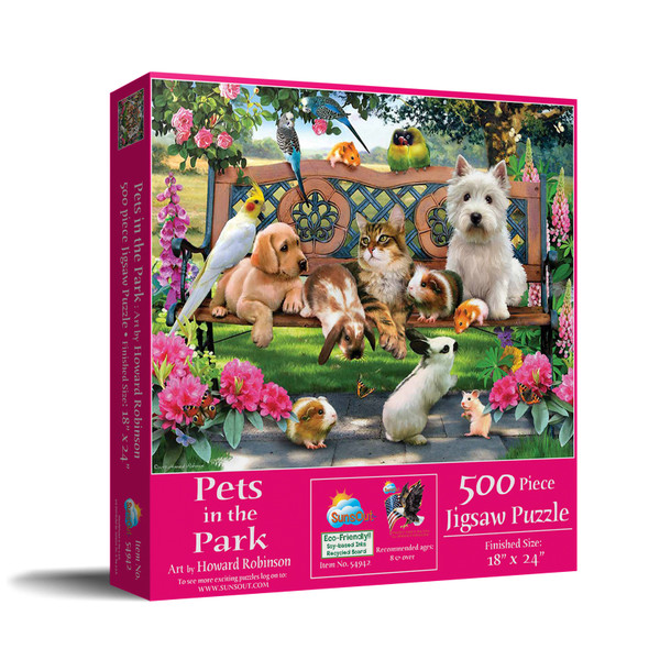 SUNSOUT INC - Pets in the Park - 500 pc Jigsaw Puzzle by Artist: Howard Robinson - Finished Size 18" x 24" - MPN# 54942