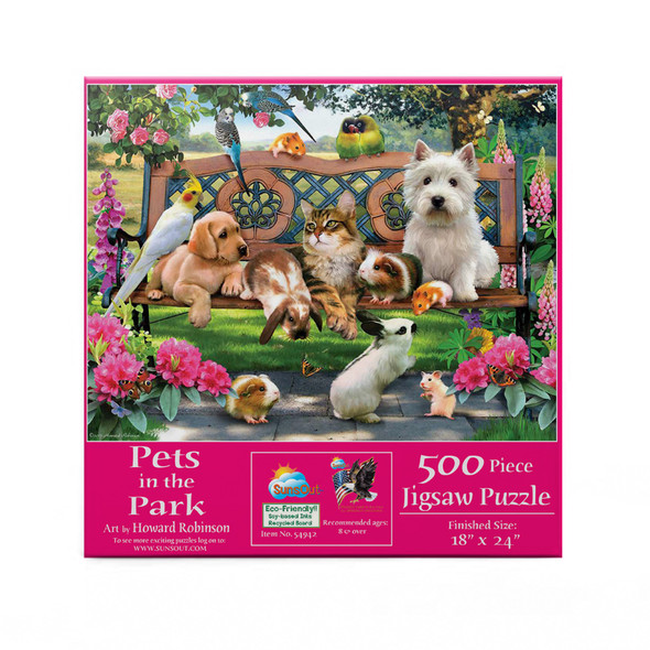 SUNSOUT INC - Pets in the Park - 500 pc Jigsaw Puzzle by Artist: Howard Robinson - Finished Size 18" x 24" - MPN# 54942