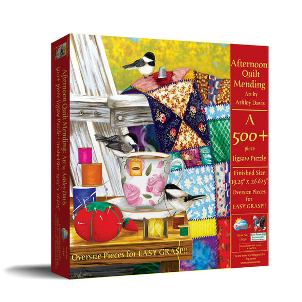 SUNSOUT INC - Afternoon Quilt Mending - 500 pc Large Pieces Jigsaw Puzzle by Artist: Ashley Davis - Finished Size 19.25" x 26.625" - MPN# 12550