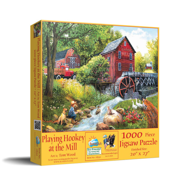 SUNSOUT INC - Playing Hookey at the Mill - 1000 pc Jigsaw Puzzle by Artist: Tom Wood - Finished Size 20" x 27" - MPN# 28751