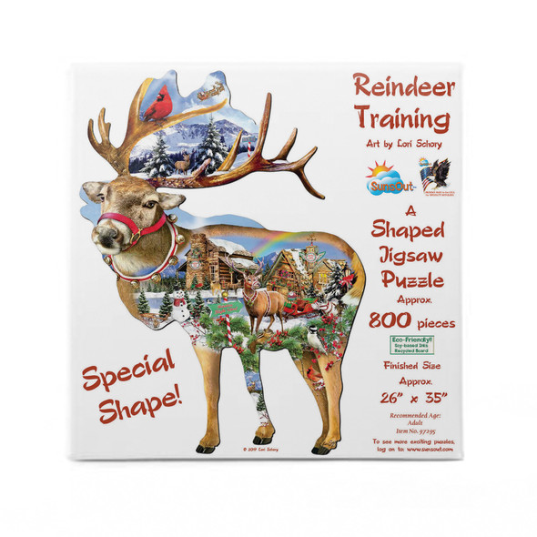 SUNSOUT INC - Reindeer Training - 800 pc Special Shape Jigsaw Puzzle by Artist: Lori Schory - Finished Size 26" x 35" Christmas - MPN# 97295