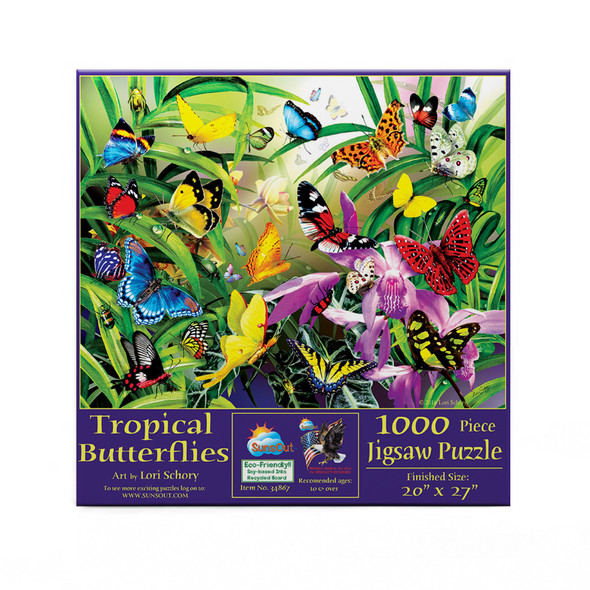 SUNSOUT INC - Tropical Butterflies - 1000 pc Jigsaw Puzzle by Artist: Lori Schory - Finished Size 20" x 27" - MPN# 34867