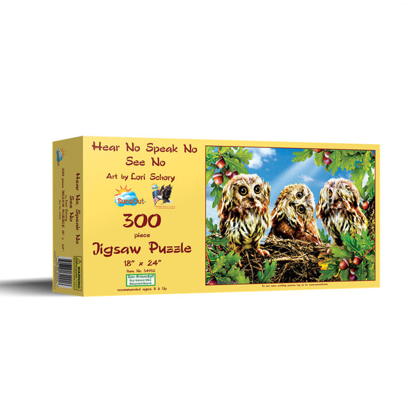 SUNSOUT INC - Hear No Speak No See No - 300 pc Jigsaw Puzzle by Artist: Lori Schory - Finished Size 18" x 24" - MPN# 34992