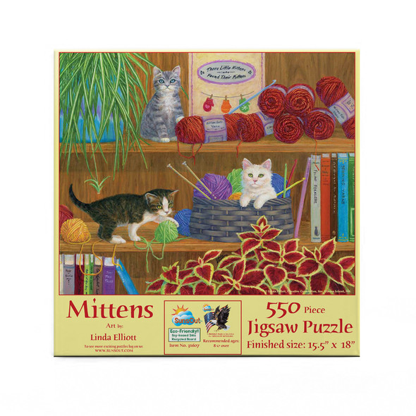 SUNSOUT INC - Mittens - 550 pc Jigsaw Puzzle by Artist: Linda Elliott - Finished Size 15.5" x 18" - MPN# 31607