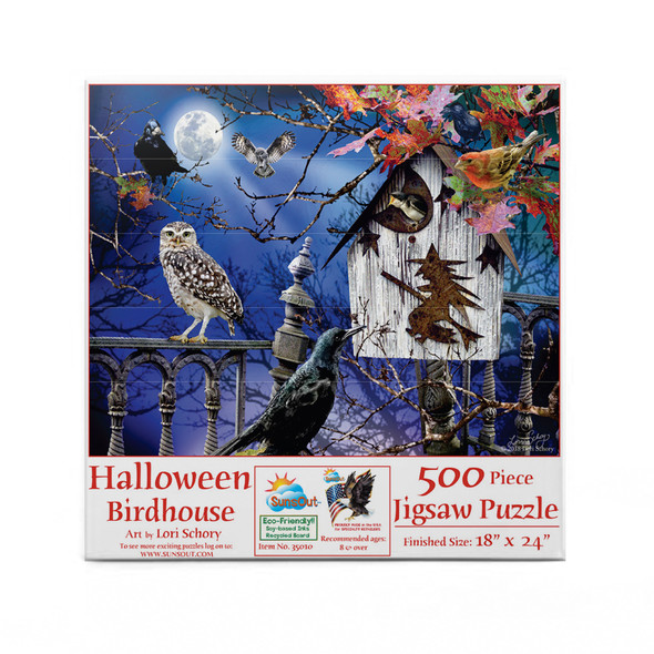 SUNSOUT INC - Halloween Birdhouse - 500 pc Jigsaw Puzzle by Artist: Lori Schory - Finished Size 18" x 24" Halloween - MPN# 35010