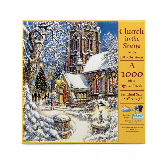 SUNSOUT INC - Church in the Snow - 1000 pc Jigsaw Puzzle by Artist: IBD Christmas - Finished Size 20" x 27" Christmas - MPN# 44131