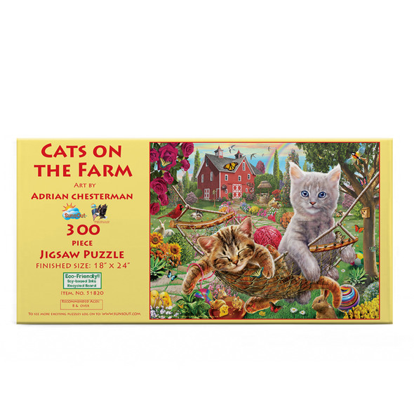 SUNSOUT INC - Cats on the Farm - 300 pc Jigsaw Puzzle by Artist: Adrian Chesterman - Finished Size 18" x 24" - MPN# 51820