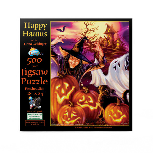 SUNSOUT INC - Happy Haunts - 500 pc Jigsaw Puzzle by Artist: Dona Gelsinger - Finished Size 18" x 24" Halloween - MPN# 57118