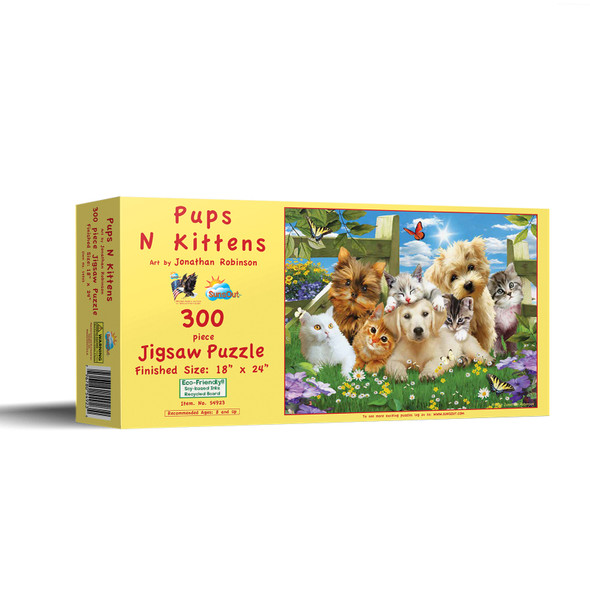 SUNSOUT INC - Pups n kittens - 300 pc Jigsaw Puzzle by Artist: Jonathan Robinson - Finished Size 18" x 24" - MPN# 54923