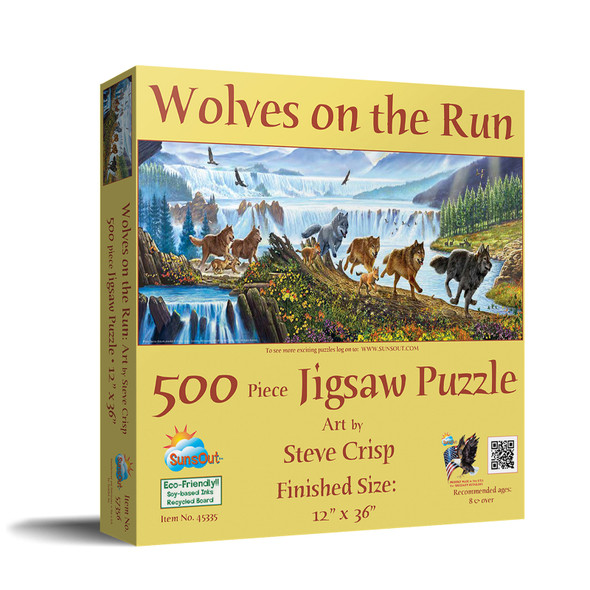 SUNSOUT INC - Wolves on the Run - 500 pc Jigsaw Puzzle by Artist: Steve Crisp - Finished Size 12" x 36" - MPN# 57356