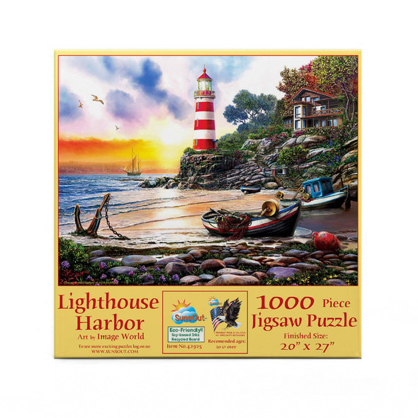 SUNSOUT INC - Lighthouse Harbor - 1000 pc Jigsaw Puzzle by Artist: Image World - Finished Size 20" x 27" - MPN# 42925