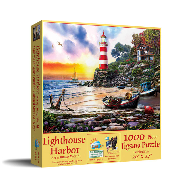 SUNSOUT INC - Lighthouse Harbor - 1000 pc Jigsaw Puzzle by Artist: Image World - Finished Size 20" x 27" - MPN# 42925