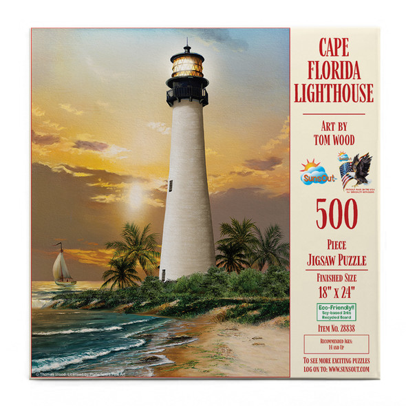 SUNSOUT INC - Cape Florida Lighthouse - 500 pc Jigsaw Puzzle by Artist: Tom Wood - Finished Size 18" x 24" - MPN# 28838